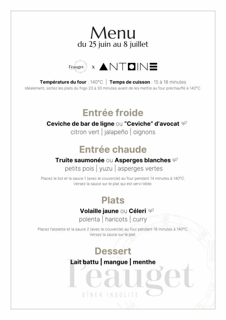 Menu du 25 juin au 8 juillet
