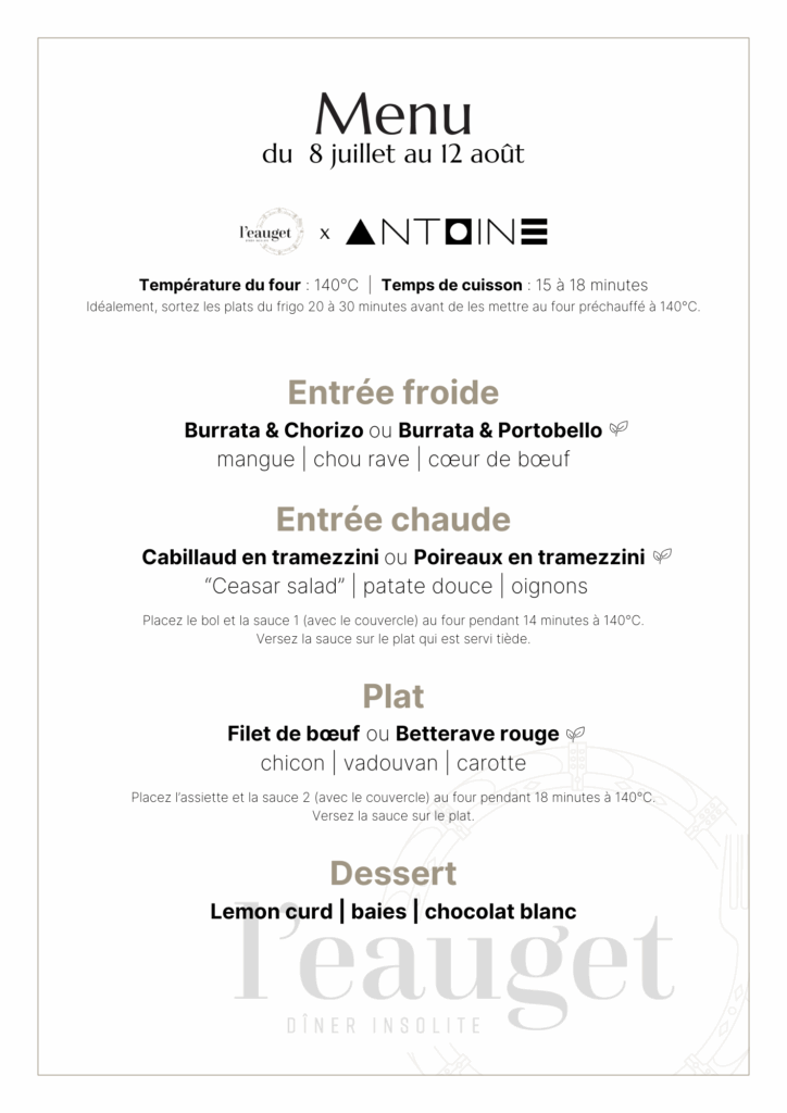 Menu du 8 juillet au 12 août