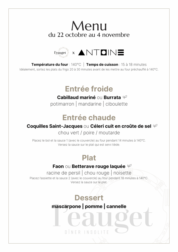 Menu du 22 octobre au 4 novembre
