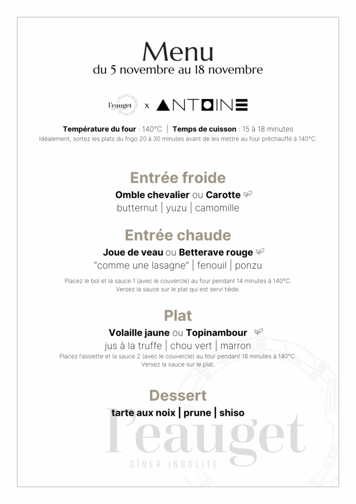 Menu du 5 novembre au 18 novembre