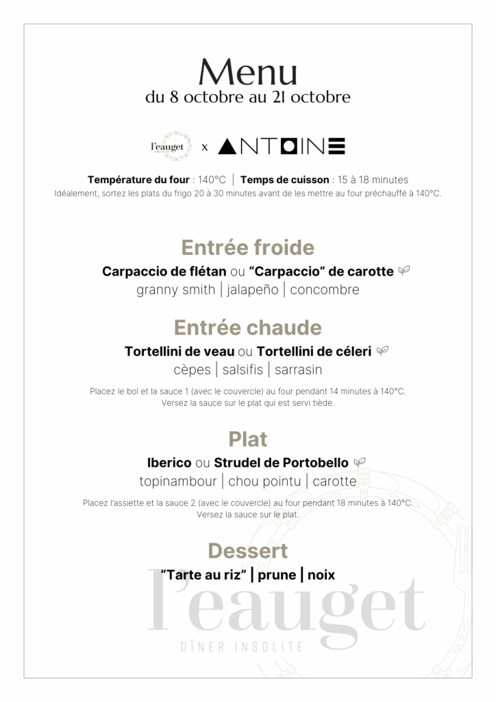 Menu du 8 octobre au 21 octobre