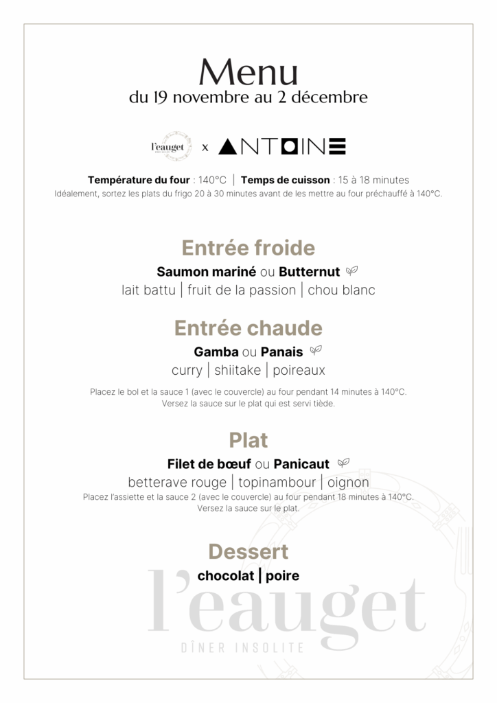 Menu du 19 novembre au 2 décembre
