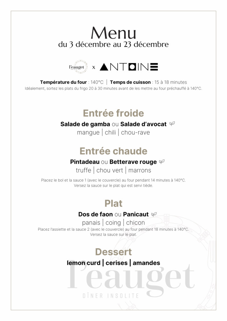 Menu du 3 décembre au 23 décembre