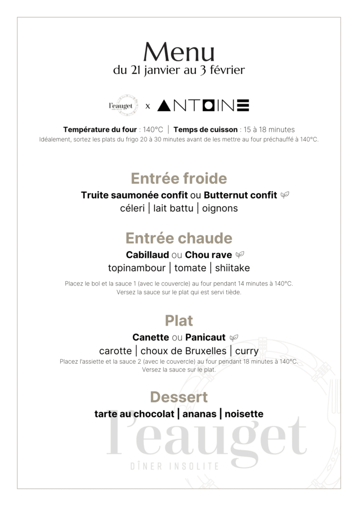 Menu du 21 janvier au 3 février