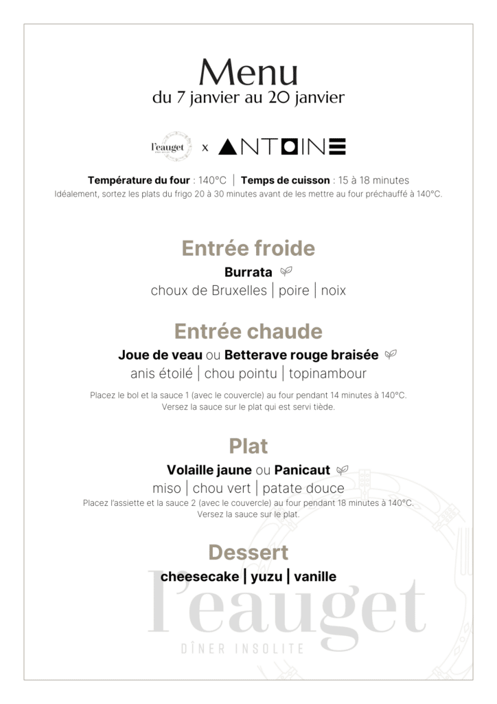 Menu du 7 janvier au 20 janvier