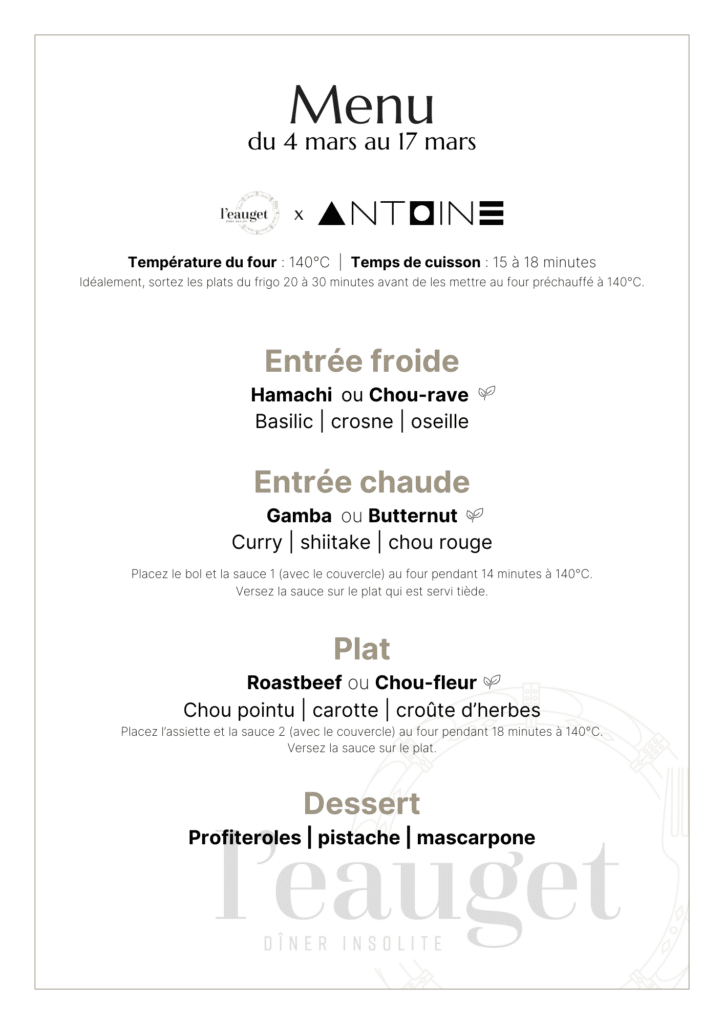 Menu du 04 mars au 17 mars