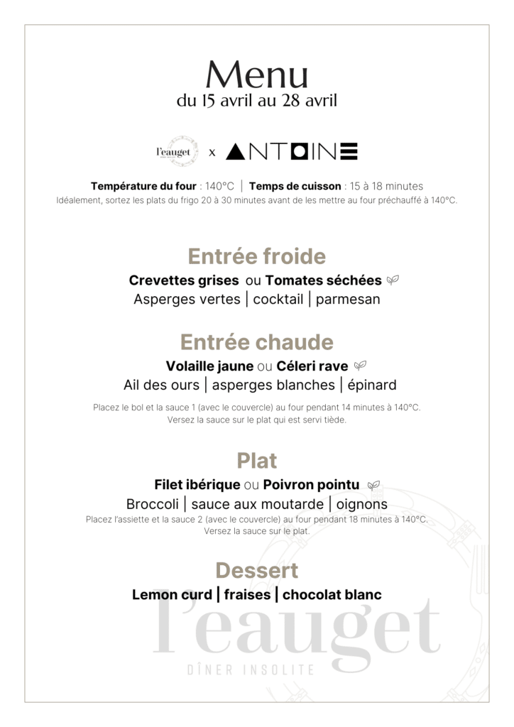 Menu du 15 avril au 28 avril