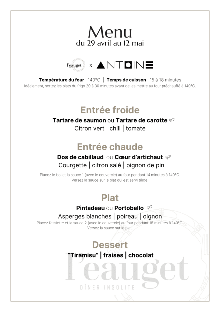 Menu du 29 avril au 12 mai