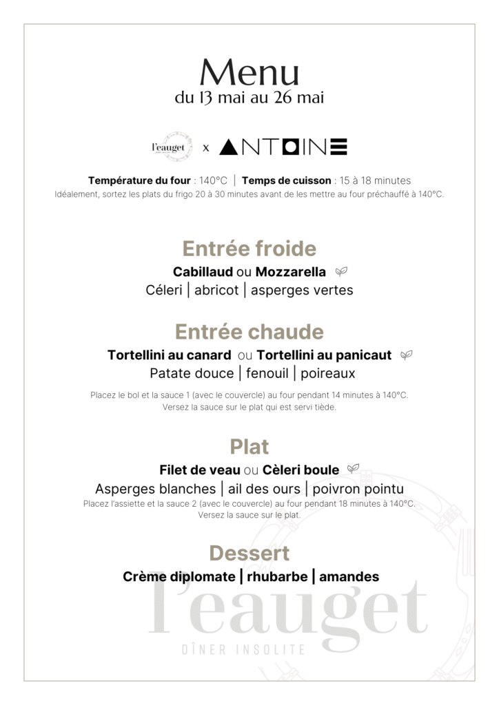 Menu du 13 mai au 26 mai