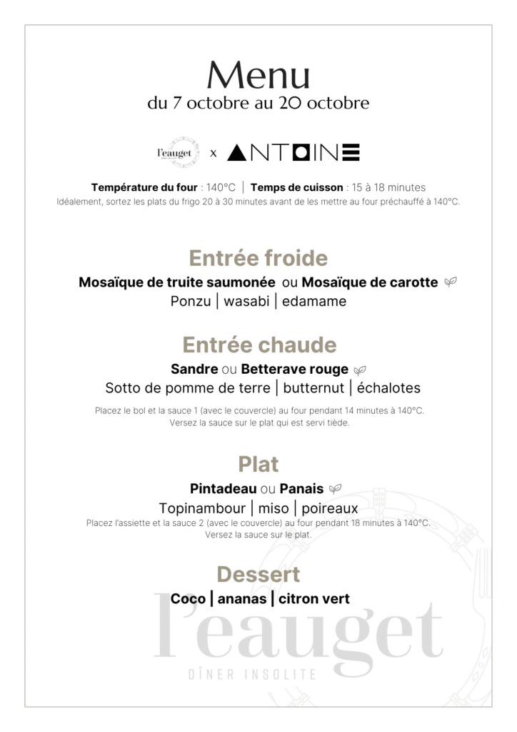 Menu du 7 octobre au 20 octobre