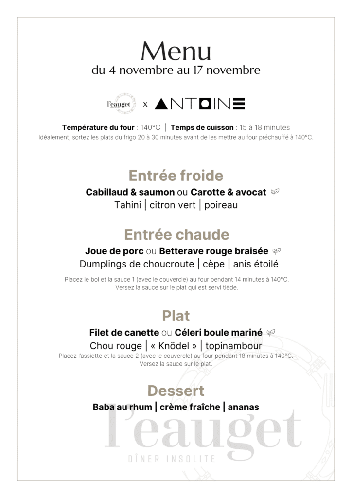 Menu du 4 novembre au 17 novembre